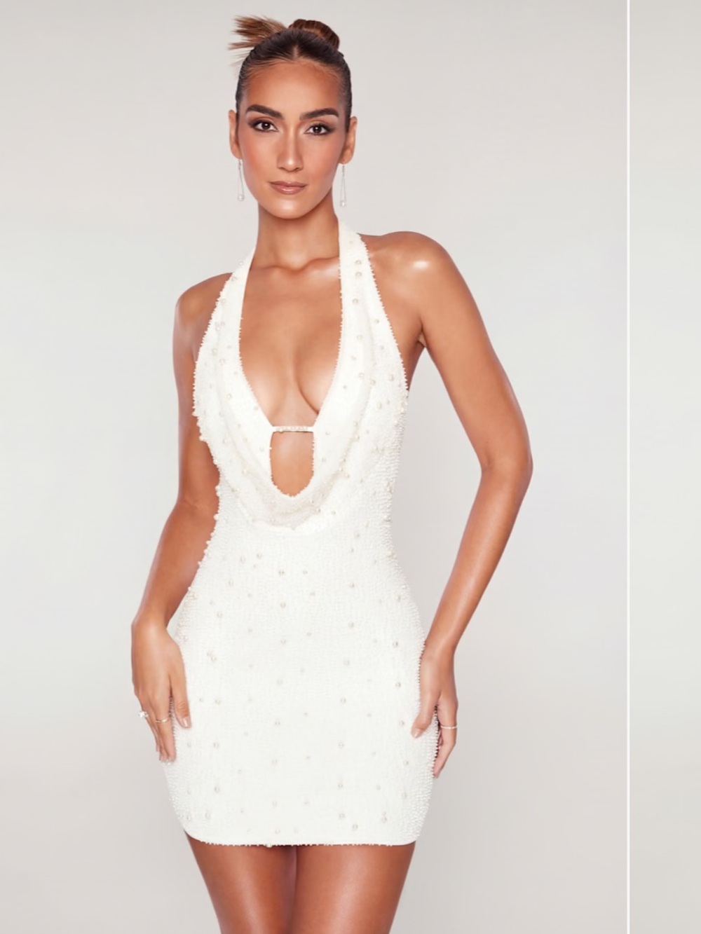 White Beaded Halter Mini Dress